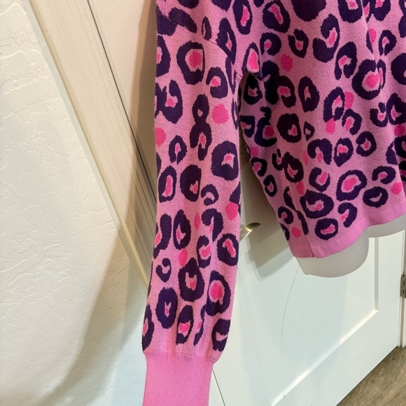 Lilly Pulitzer Jasmina Leopard Print Purple and Pink V-Neck Sweater - Picture 7 of 9